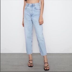 Zara High Rise Straight Leg Cropped Jeans Blue Size 23